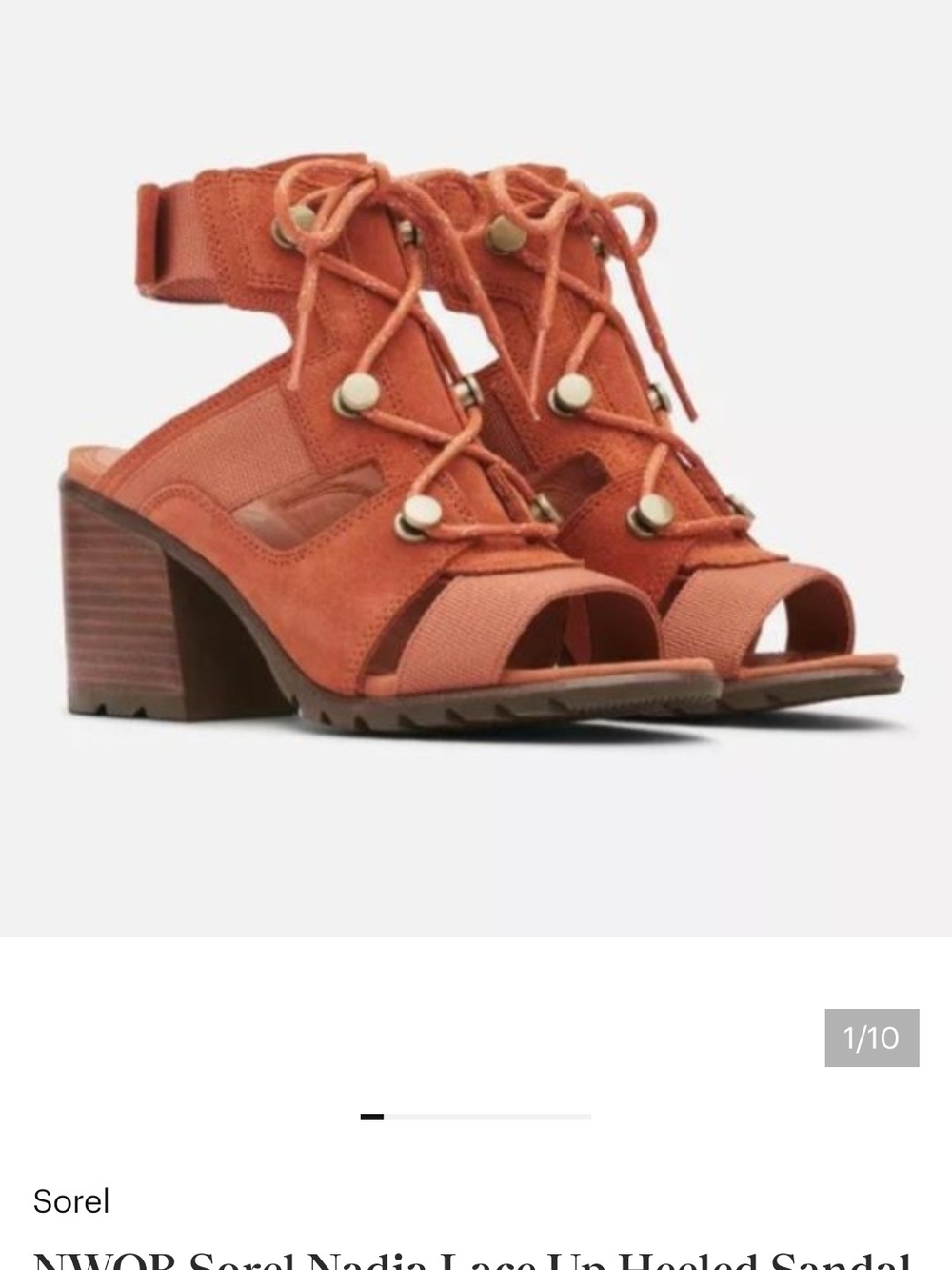 Sorel Nydia Lace-Up Heeled Sandal in Rust